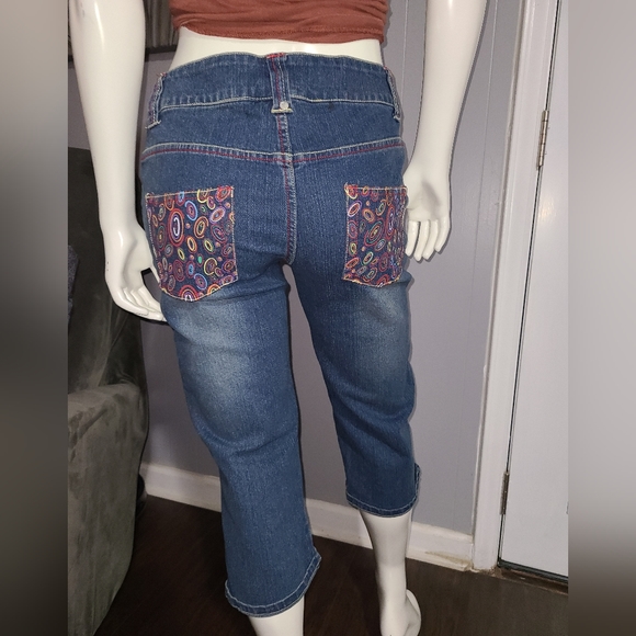 Drama Gold DG 80's Inspired Painted Pocket Capri Jeans Size 5 - Picture 2 of 7